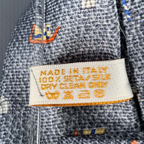 BULGARI Blue Orange White Seascape Silk Tie - Picture 5 of 5